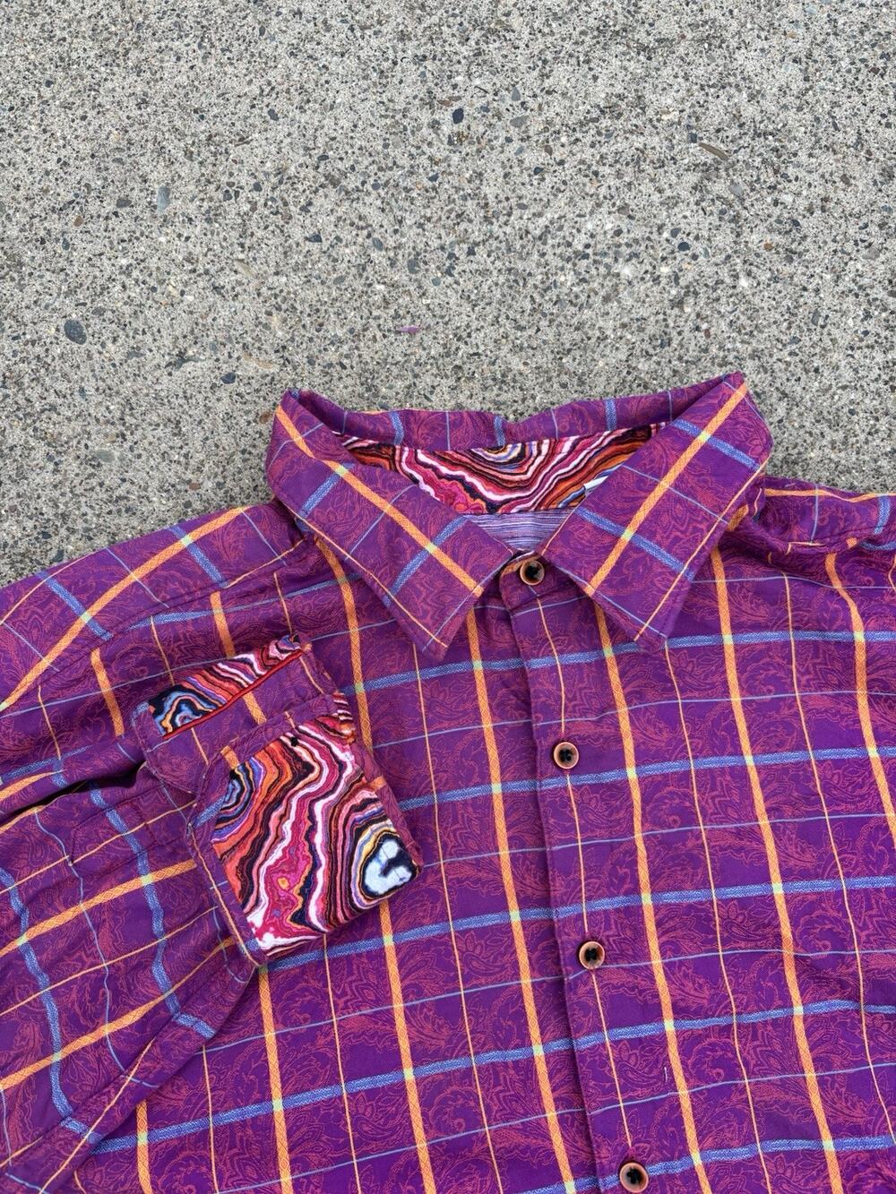 Robert Graham Shirt Mens 2XL Magenta Geometric Luther Short Sleeve Flip Cuff